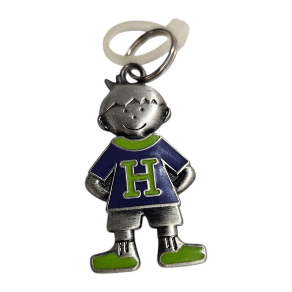 Ganz Pewter Boy Keychain Charm H Initial Blue Green NWOT - Picture 1 of 3
